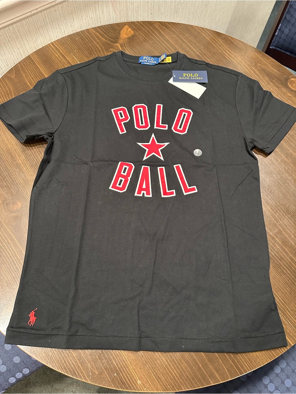 Ralph Lauren Black Tee with Red 'POLO BALL' Graphic